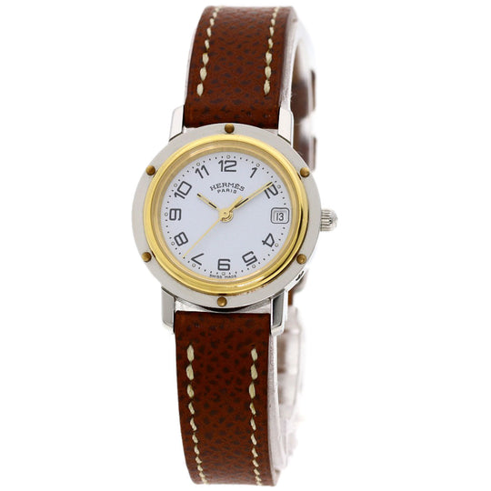 HERMES Watches Quartz CL4.220 Stainless Steel, Leather Silver Clipper white dial Women Used Authentic