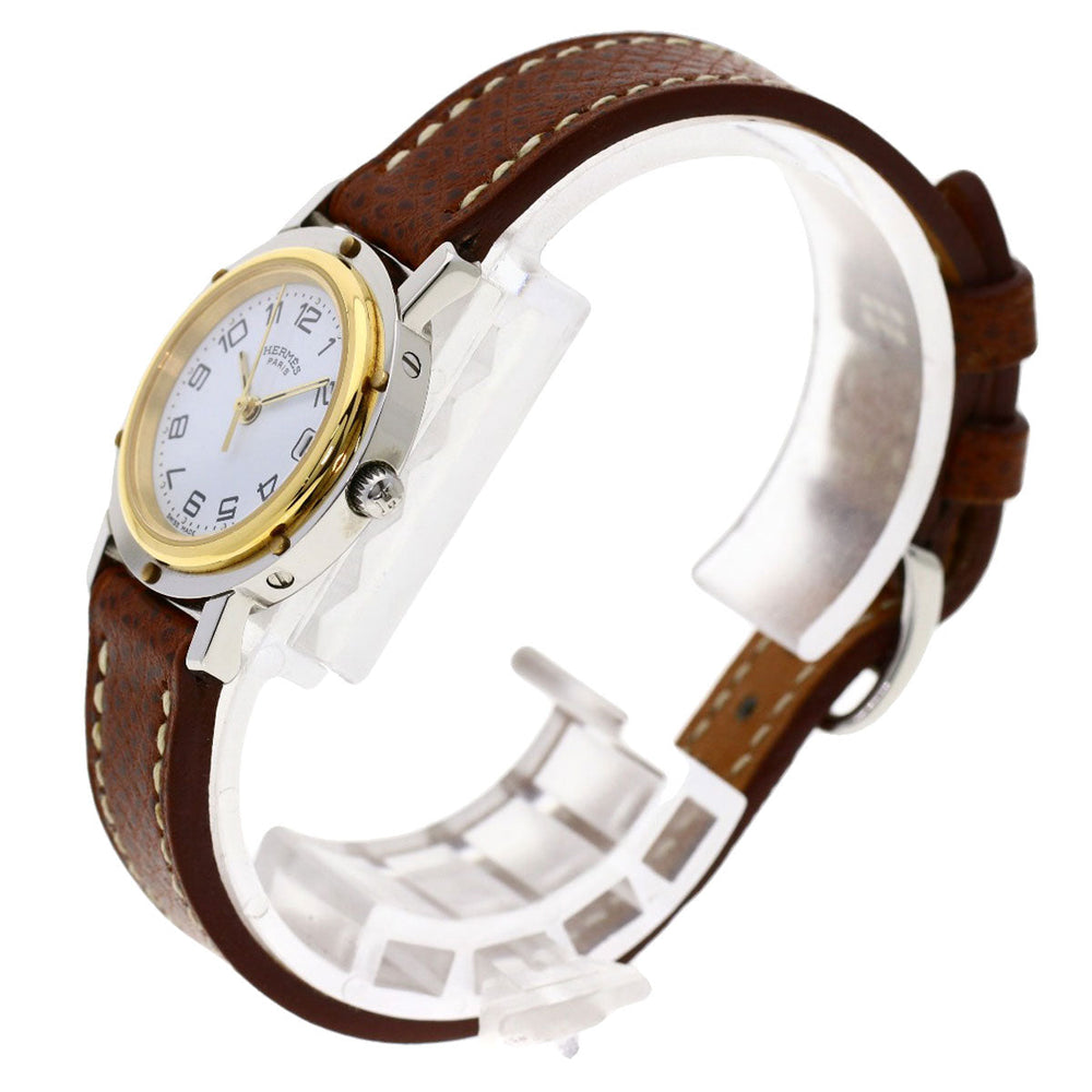 HERMES Watches Quartz CL4.220 Stainless Steel, Leather Silver Clipper white dial Women Used Authentic