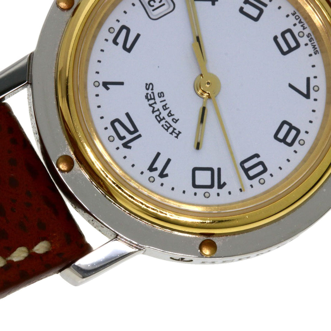HERMES Watches Quartz CL4.220 Stainless Steel, Leather Silver Clipper white dial Women Used Authentic
