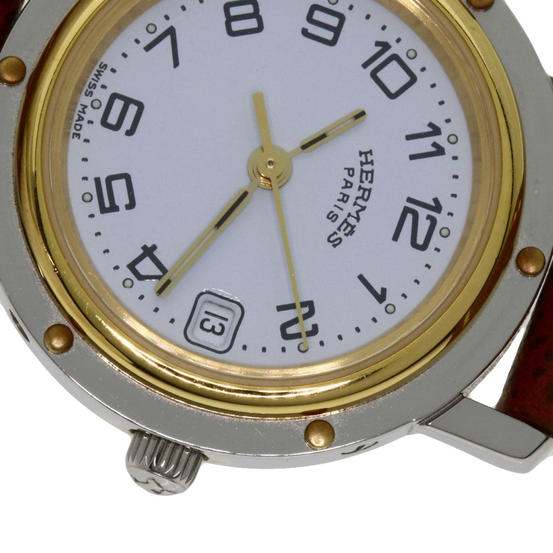 HERMES Watches Quartz CL4.220 Stainless Steel, Leather Silver Clipper white dial Women Used Authentic