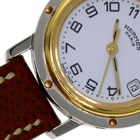 HERMES Watches Quartz CL4.220 Stainless Steel, Leather Silver Clipper white dial Women Used Authentic