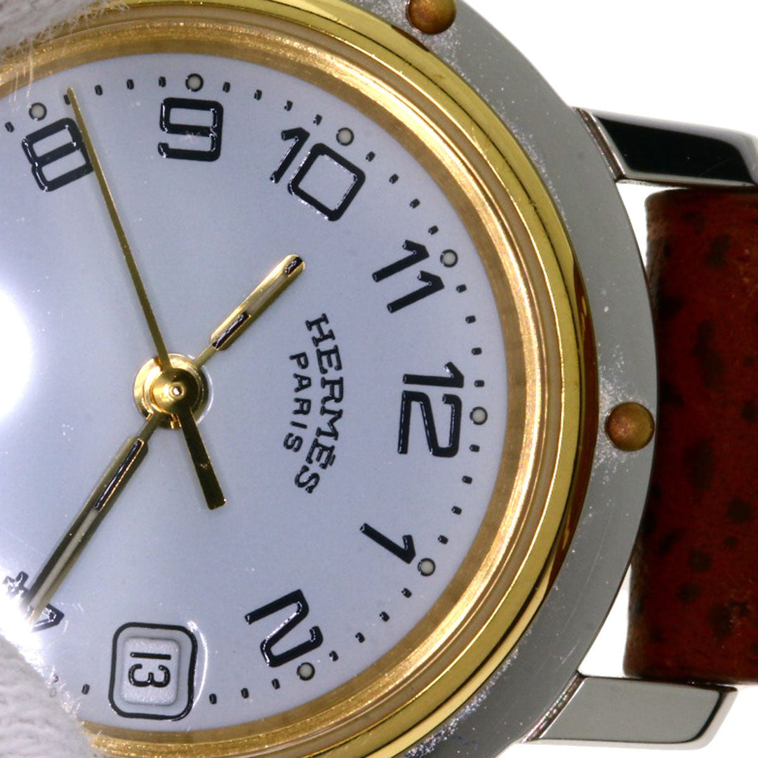 HERMES Watches Quartz CL4.220 Stainless Steel, Leather Silver Clipper white dial Women Used Authentic