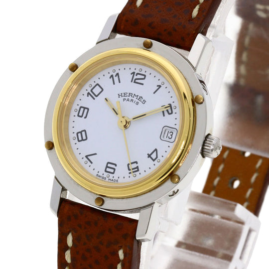 HERMES Watches Quartz CL4.220 Stainless Steel, Leather Silver Clipper white dial Women Used Authentic