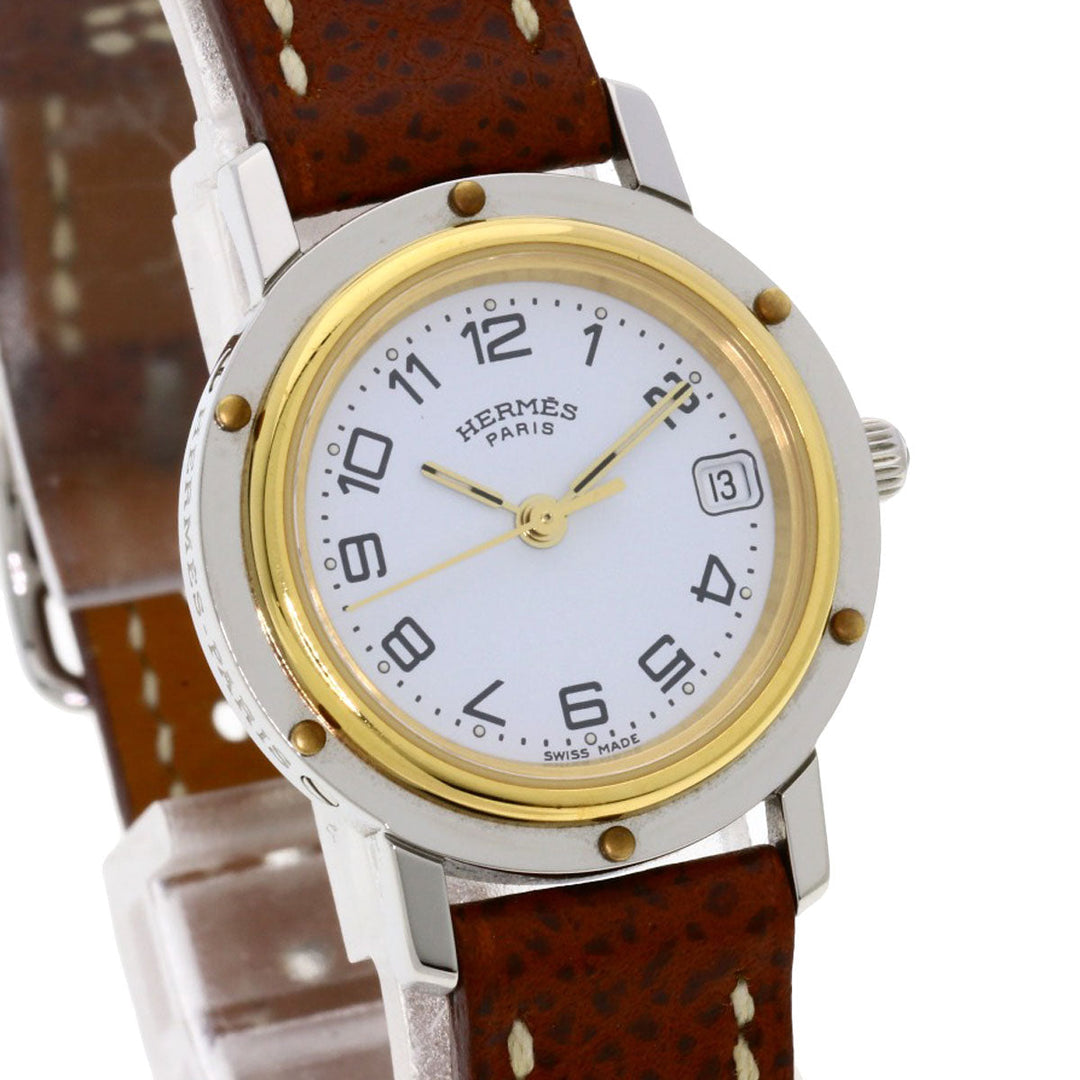 HERMES Watches Quartz CL4.220 Stainless Steel, Leather Silver Clipper white dial Women Used Authentic
