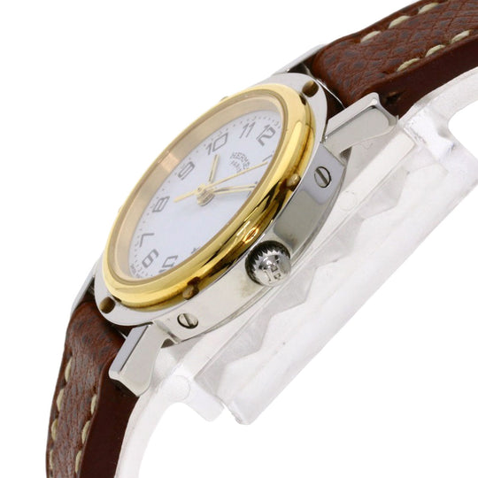 HERMES Watches Quartz CL4.220 Stainless Steel, Leather Silver Clipper white dial Women Used Authentic