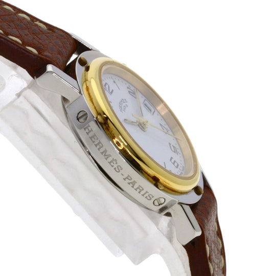 HERMES Watches Quartz CL4.220 Stainless Steel, Leather Silver Clipper white dial Women Used Authentic