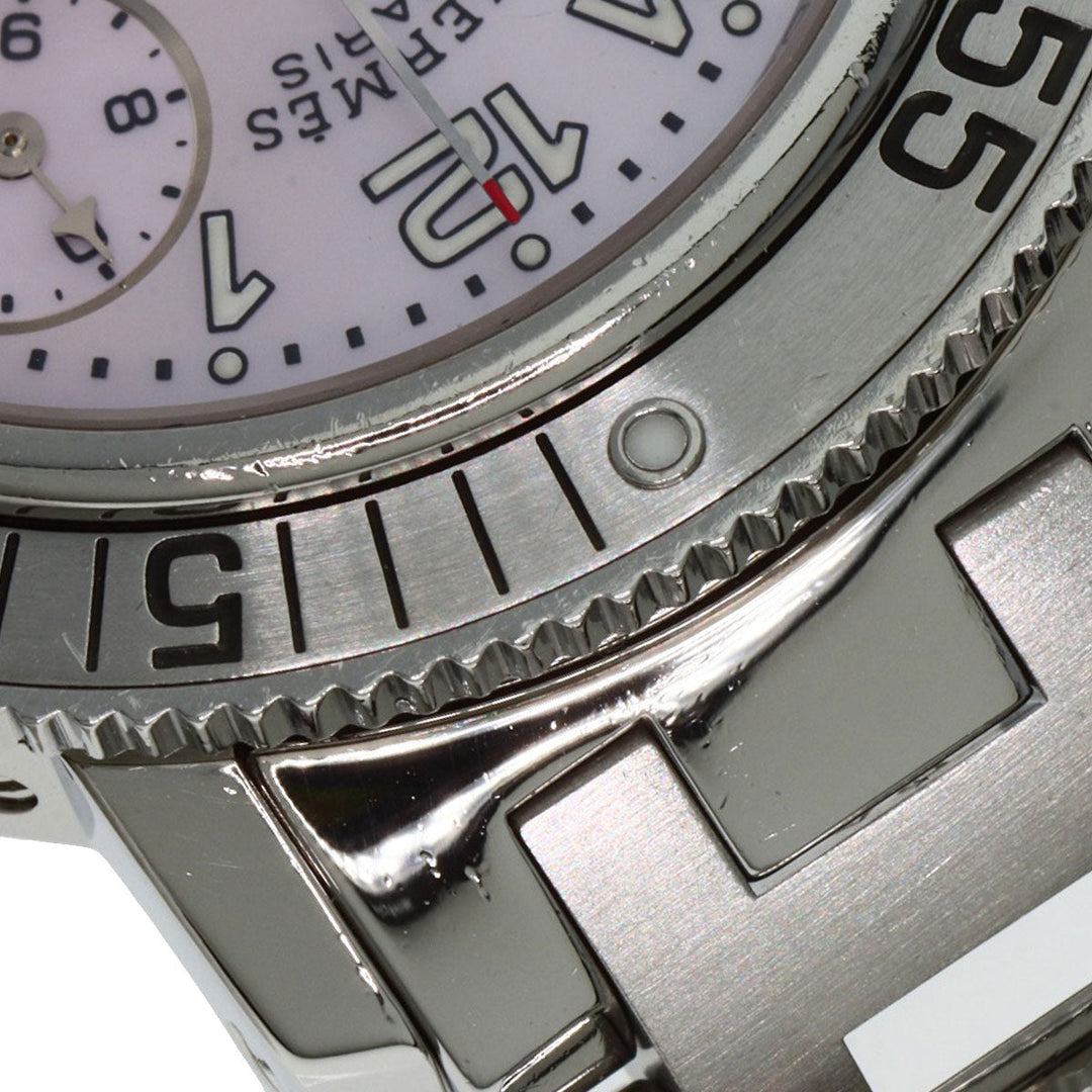 HERMES Watches Quartz CL2.310 Stainless Steel Silver Clipper Diver Chronograph New Buckle Pink shell dial