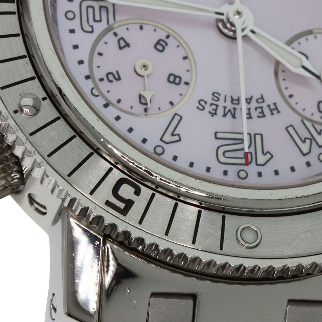 HERMES Watches Quartz CL2.310 Stainless Steel Silver Clipper Diver Chronograph New Buckle Pink shell dial