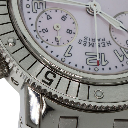 HERMES Watches Quartz CL2.310 Stainless Steel Silver Clipper Diver Chronograph New Buckle Pink shell dial
