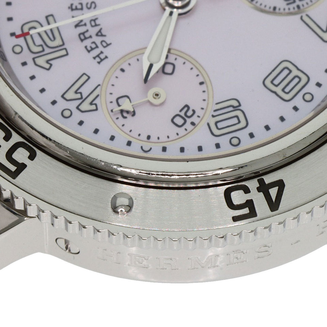 HERMES Watches Quartz CL2.310 Stainless Steel Silver Clipper Diver Chronograph New Buckle Pink shell dial