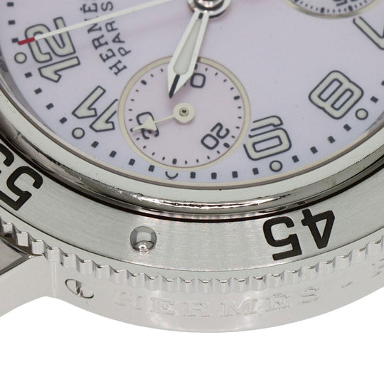 HERMES Watches Quartz CL2.310 Stainless Steel Silver Clipper Diver Chronograph New Buckle Pink shell dial