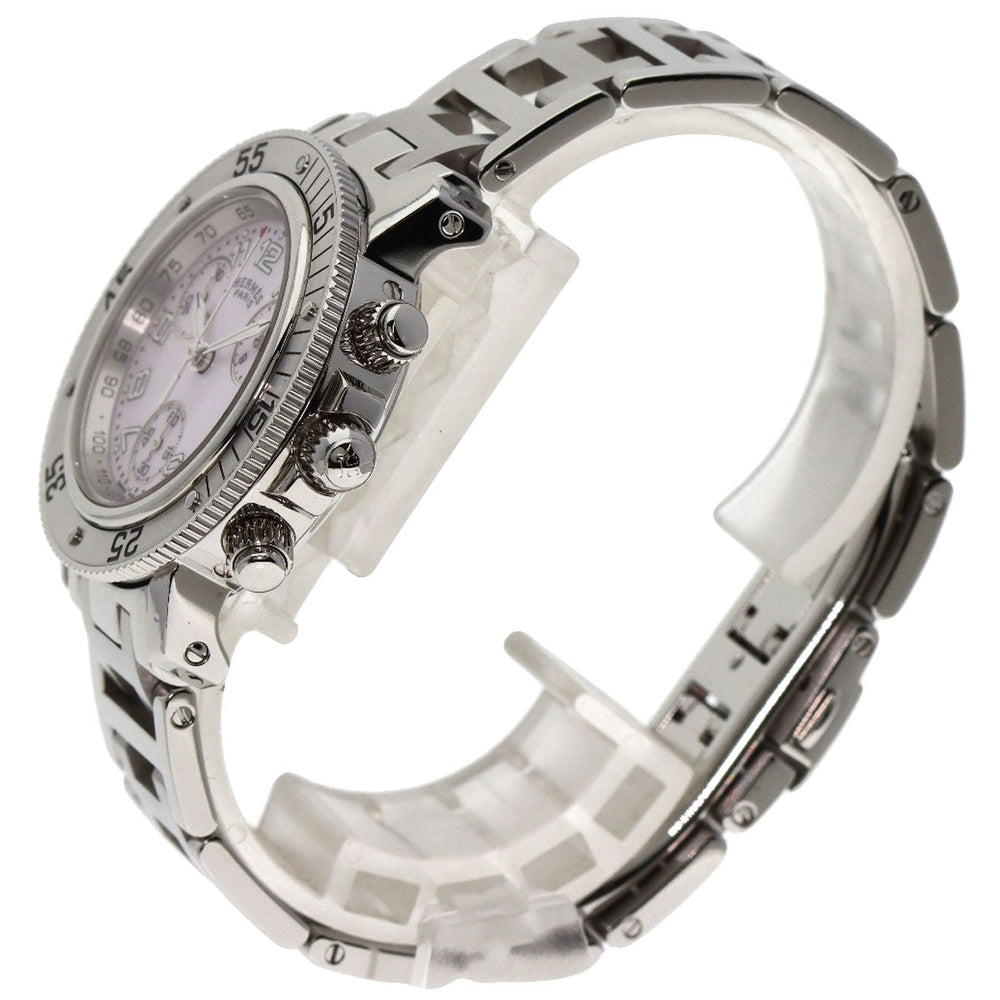 HERMES Watches Quartz CL2.310 Stainless Steel Silver Clipper Diver Chronograph New Buckle Pink shell dial