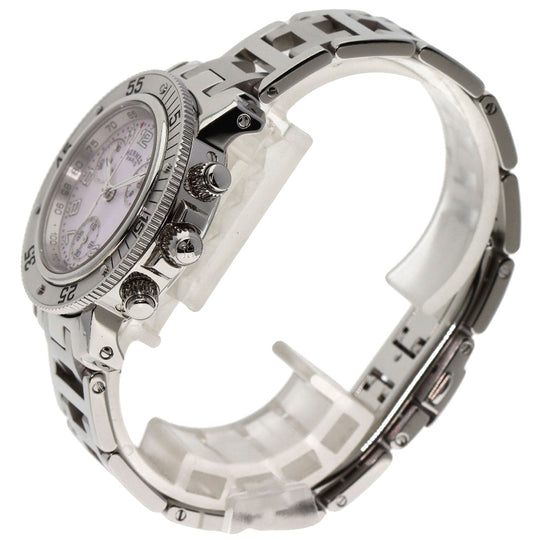 HERMES Watches Quartz CL2.310 Stainless Steel Silver Clipper Diver Chronograph New Buckle Pink shell dial