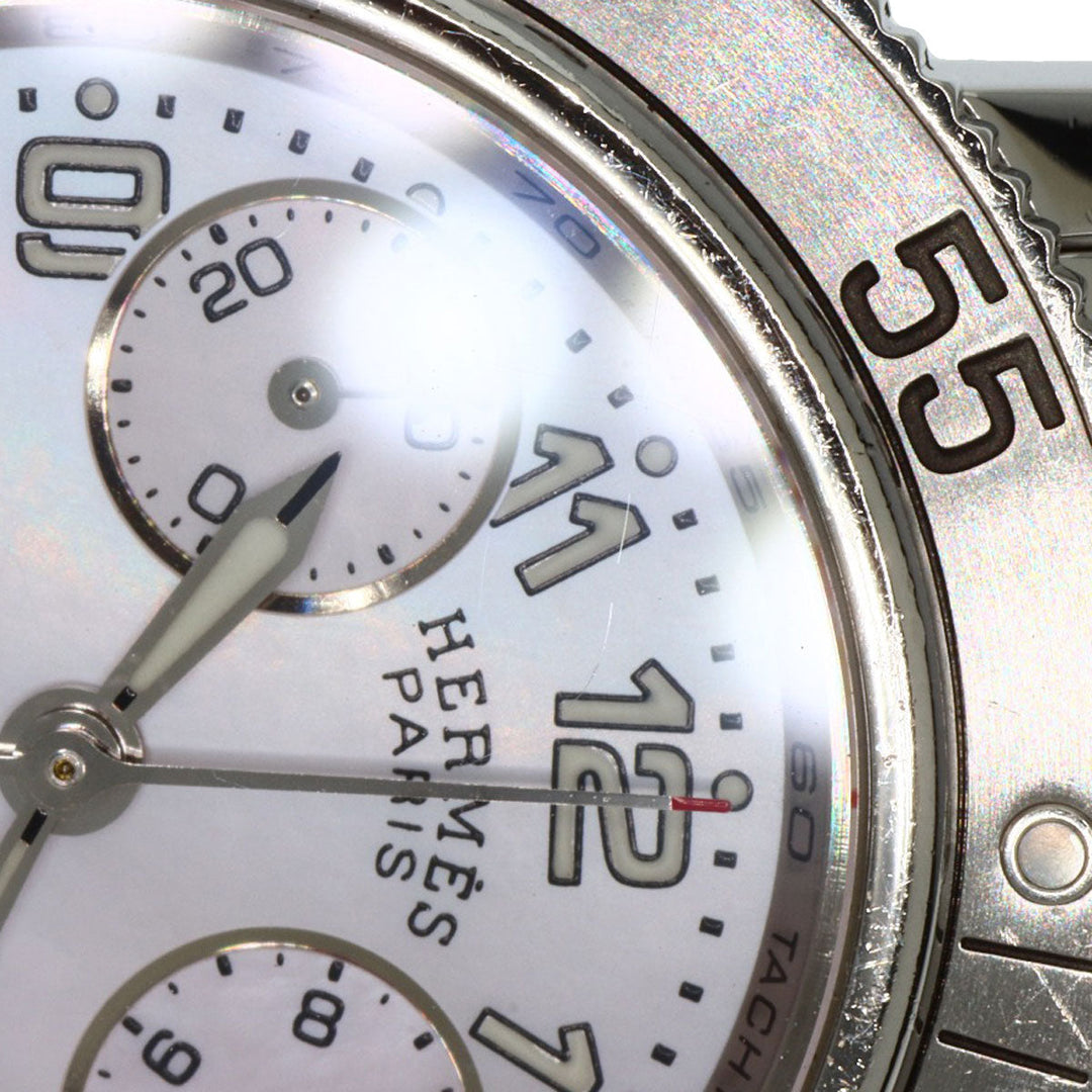 HERMES Watches Quartz CL2.310 Stainless Steel Silver Clipper Diver Chronograph New Buckle Pink shell dial