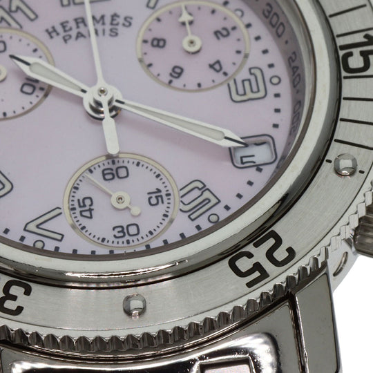 HERMES Watches Quartz CL2.310 Stainless Steel Silver Clipper Diver Chronograph New Buckle Pink shell dial