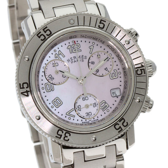 HERMES Watches Quartz CL2.310 Stainless Steel Silver Clipper Diver Chronograph New Buckle Pink shell dial