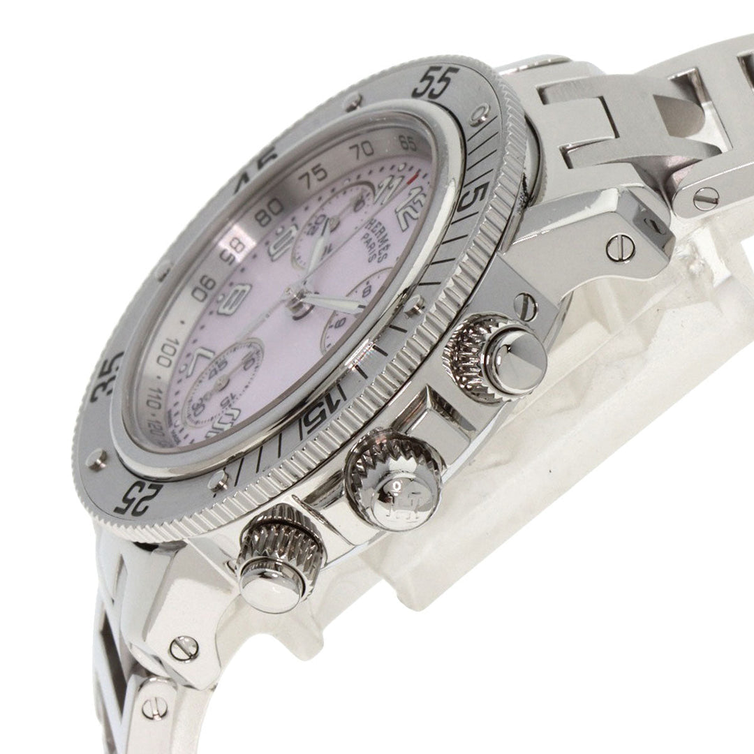 HERMES Watches Quartz CL2.310 Stainless Steel Silver Clipper Diver Chronograph New Buckle Pink shell dial
