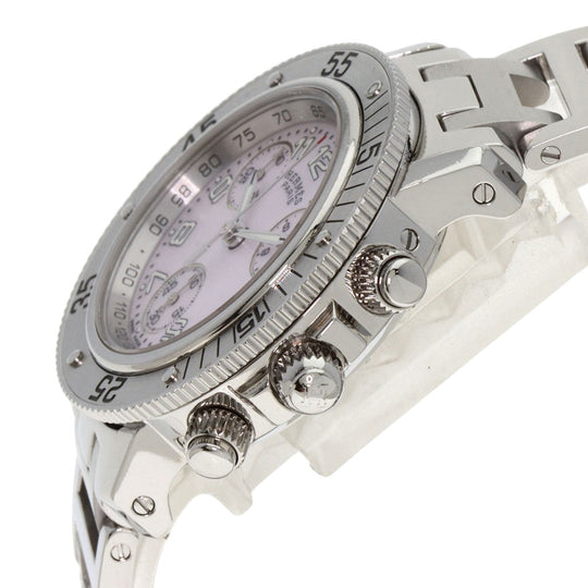 HERMES Watches Quartz CL2.310 Stainless Steel Silver Clipper Diver Chronograph New Buckle Pink shell dial