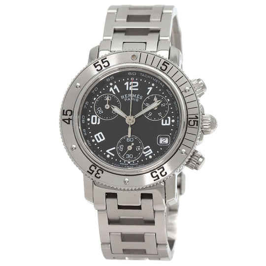 HERMES Watches Quartz CL2.310 Stainless Steel , Stainless Steel Silver Clipper Diver Chronograph black dial Women Used Authentic