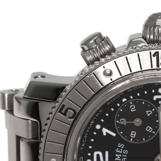 HERMES Watches Quartz CL2.310 Stainless Steel , Stainless Steel Silver Clipper Diver Chronograph black dial Women Used Authentic