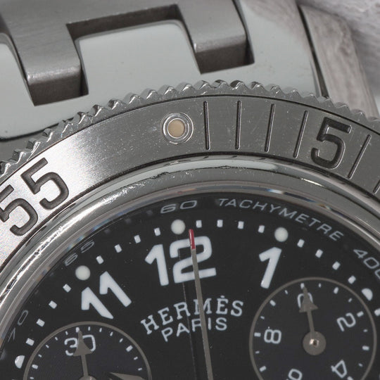 HERMES Watches Quartz CL2.310 Stainless Steel , Stainless Steel Silver Clipper Diver Chronograph black dial Women Used Authentic