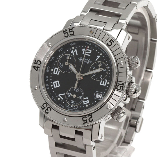 HERMES Watches Quartz CL2.310 Stainless Steel , Stainless Steel Silver Clipper Diver Chronograph black dial Women Used Authentic
