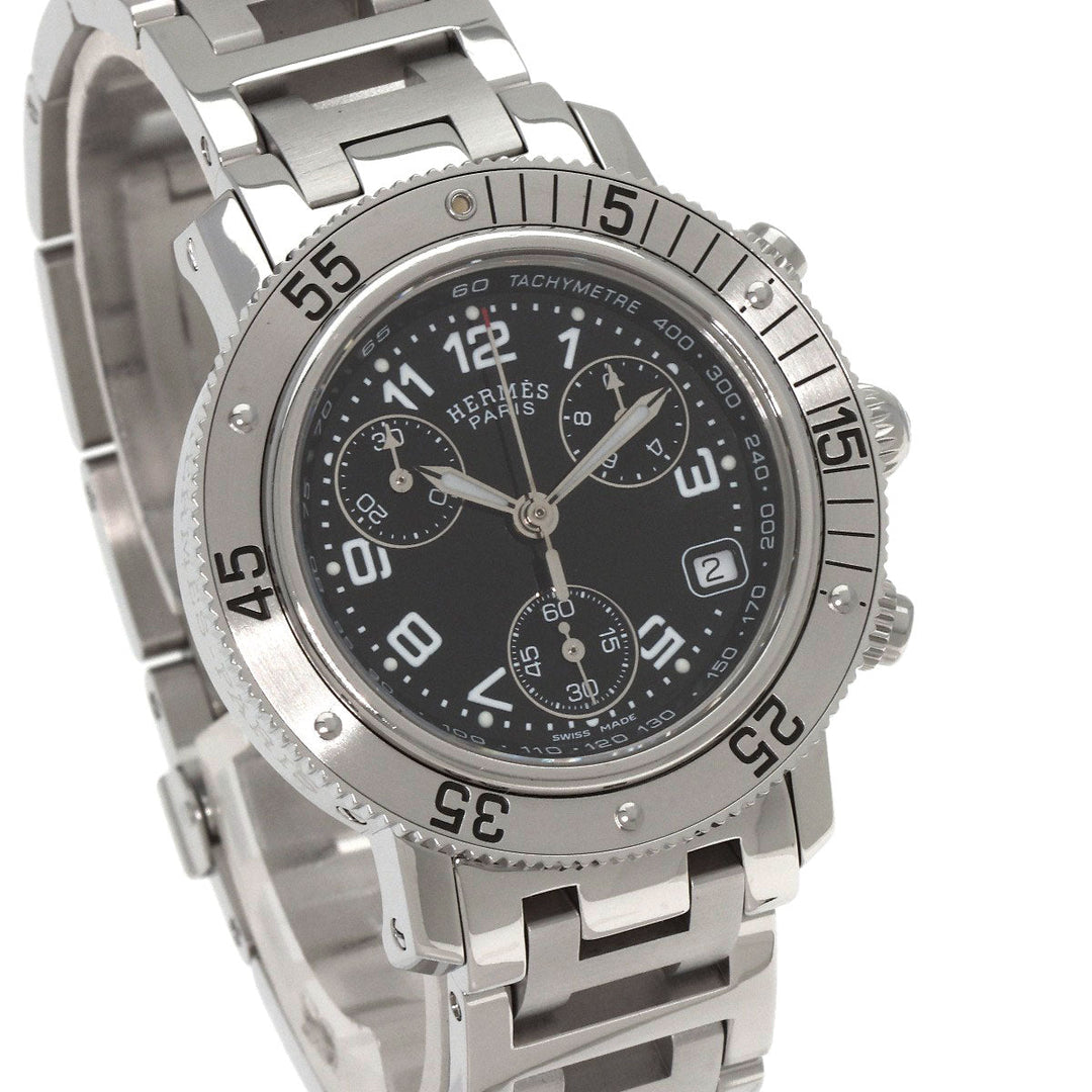 HERMES Watches Quartz CL2.310 Stainless Steel , Stainless Steel Silver Clipper Diver Chronograph black dial Women Used Authentic