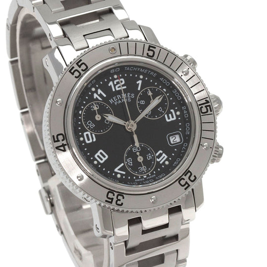HERMES Watches Quartz CL2.310 Stainless Steel , Stainless Steel Silver Clipper Diver Chronograph black dial Women Used Authentic