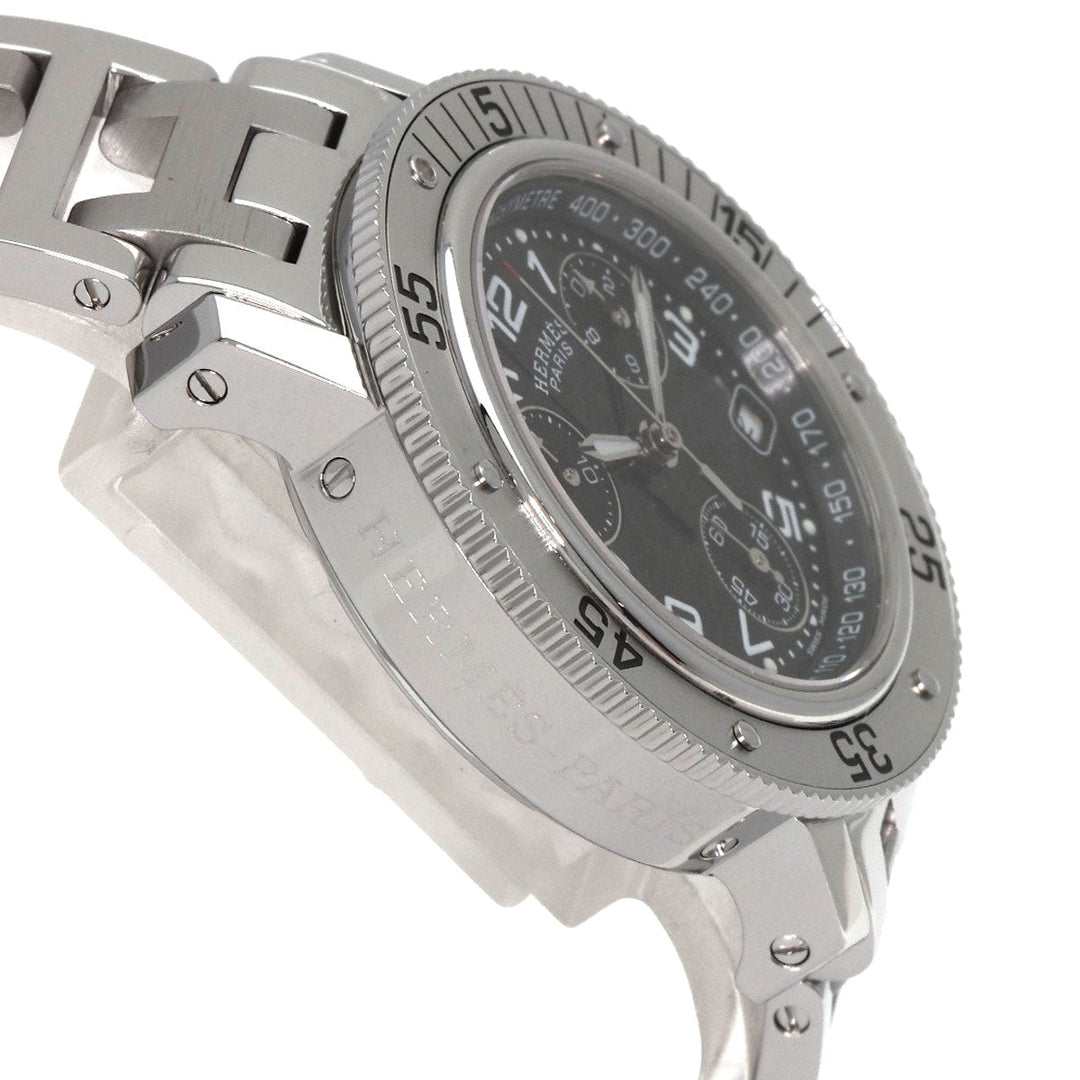 HERMES Watches Quartz CL2.310 Stainless Steel , Stainless Steel Silver Clipper Diver Chronograph black dial Women Used Authentic
