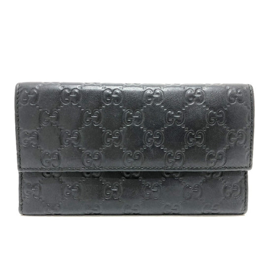 GUCCI Trifold wallet 257303 leather black Sima line GG Women Used Authentic