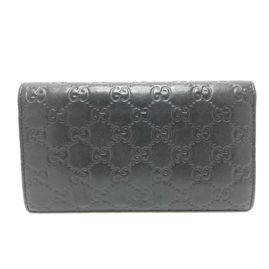 GUCCI Trifold wallet 257303 leather black Sima line GG Women Used Authentic