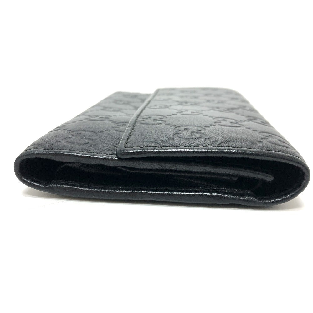 GUCCI Trifold wallet 257303 leather black Sima line GG Women Used Authentic