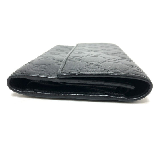 GUCCI Trifold wallet 257303 leather black Sima line GG Women Used Authentic