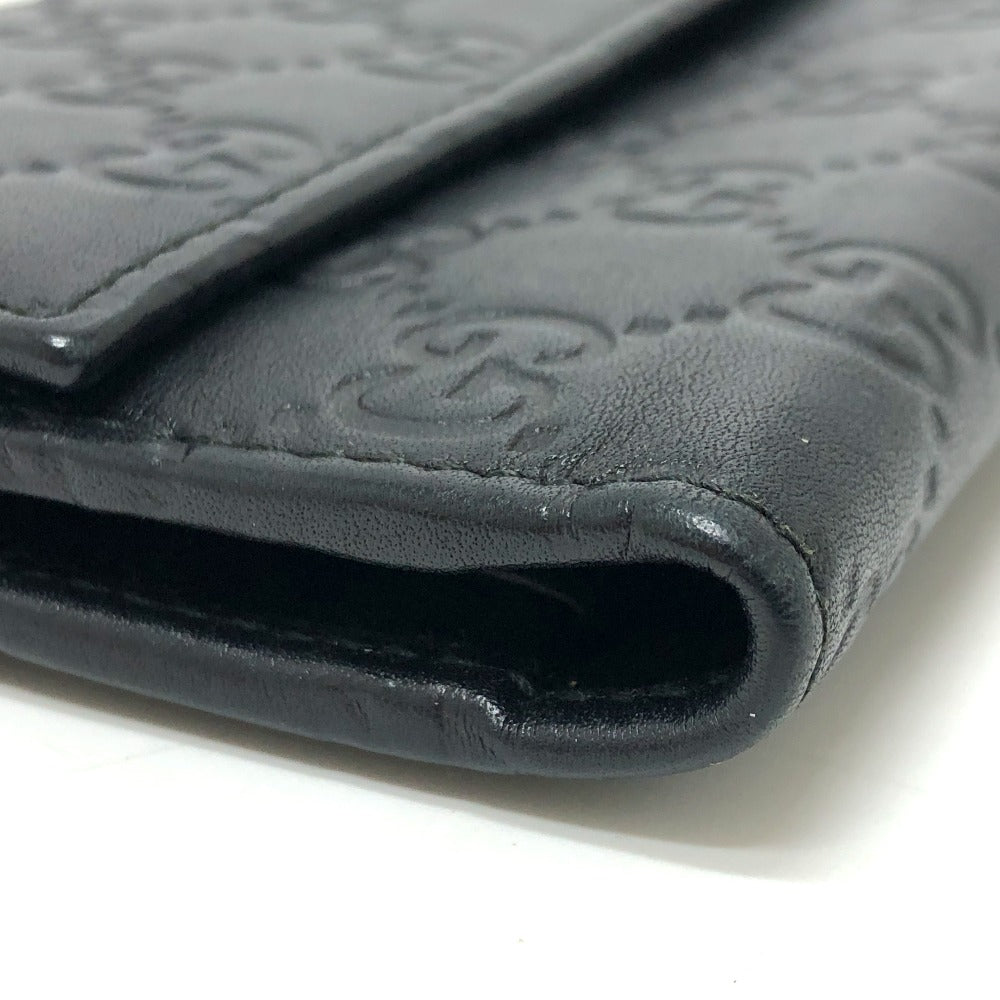 GUCCI Trifold wallet 257303 leather black Sima line GG Women Used Authentic