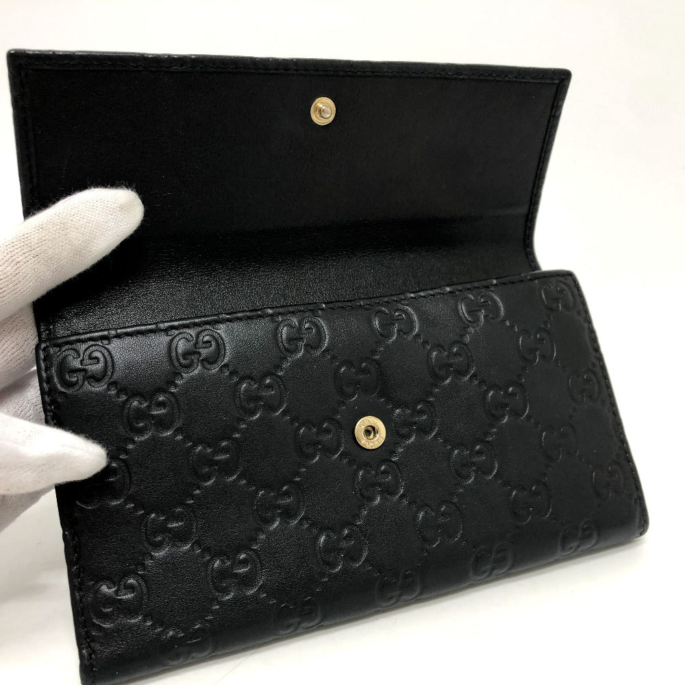 GUCCI Trifold wallet 257303 leather black Sima line GG Women Used Authentic