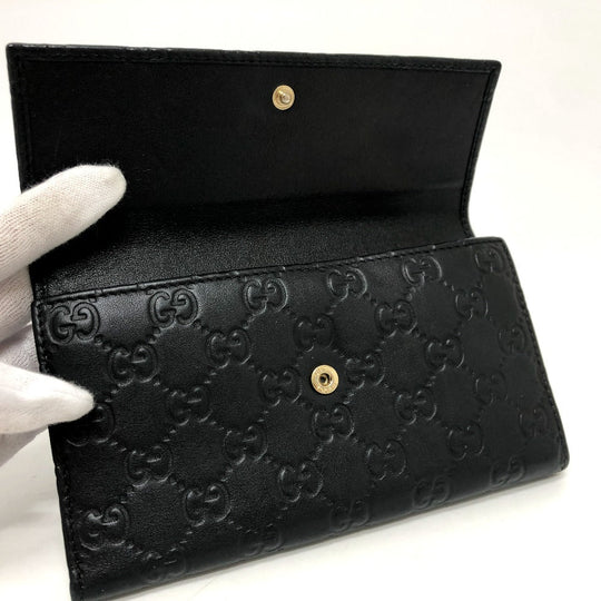 GUCCI Trifold wallet 257303 leather black Sima line GG Women Used Authentic
