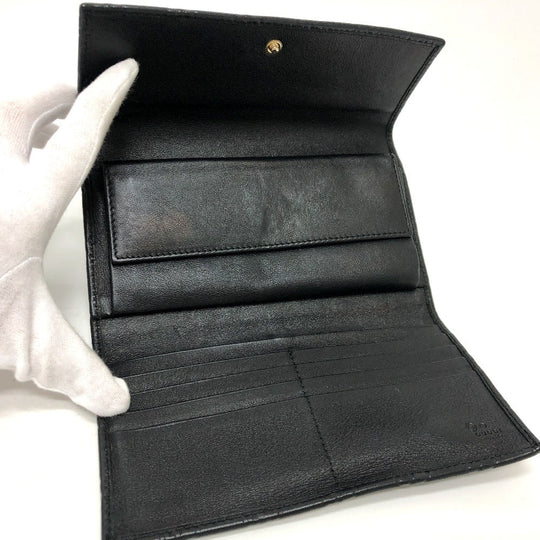 GUCCI Trifold wallet 257303 leather black Sima line GG Women Used Authentic