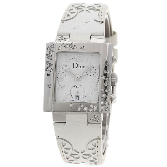 Christian Dior Watches Quartz D81-101 Stainless Steel, Leather Silver Riva Diamond Bezel white dial Women Used Authentic