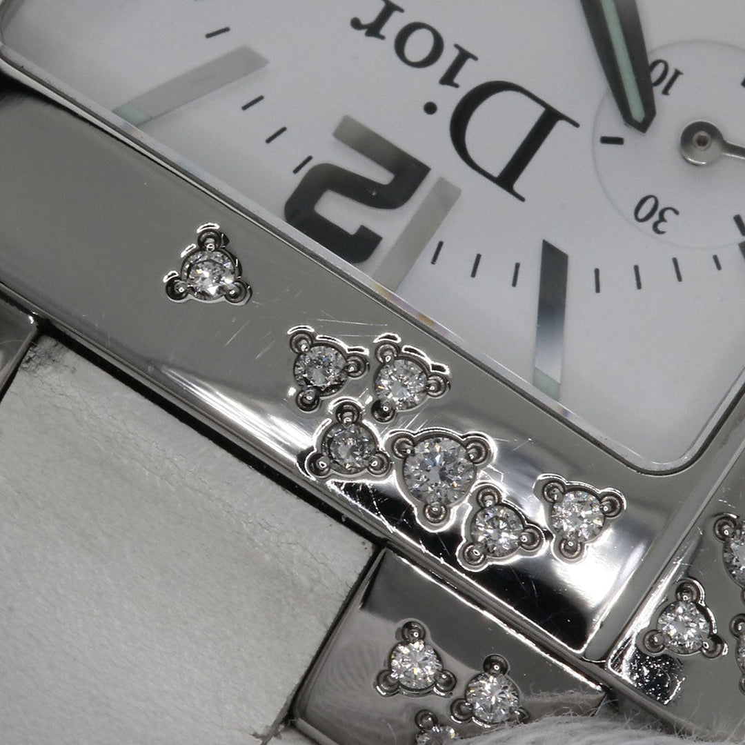 Christian Dior Watches Quartz D81-101 Stainless Steel, Leather Silver Riva Diamond Bezel white dial Women Used Authentic