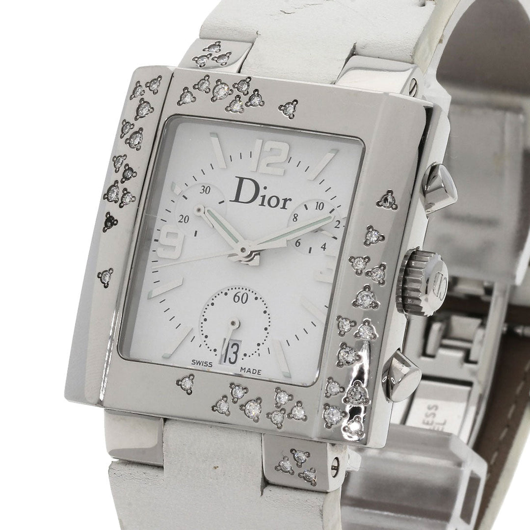 Christian Dior Watches Quartz D81-101 Stainless Steel, Leather Silver Riva Diamond Bezel white dial Women Used Authentic