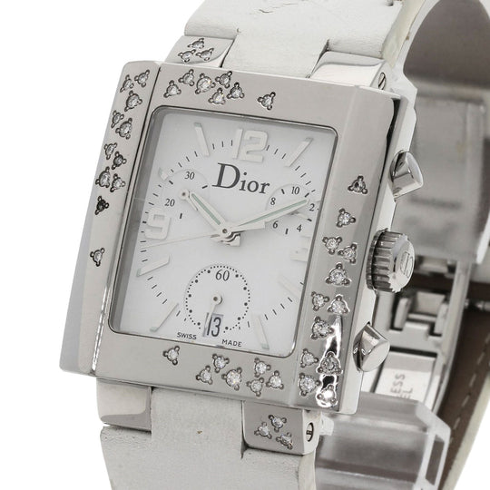 Christian Dior Watches Quartz D81-101 Stainless Steel, Leather Silver Riva Diamond Bezel white dial Women Used Authentic