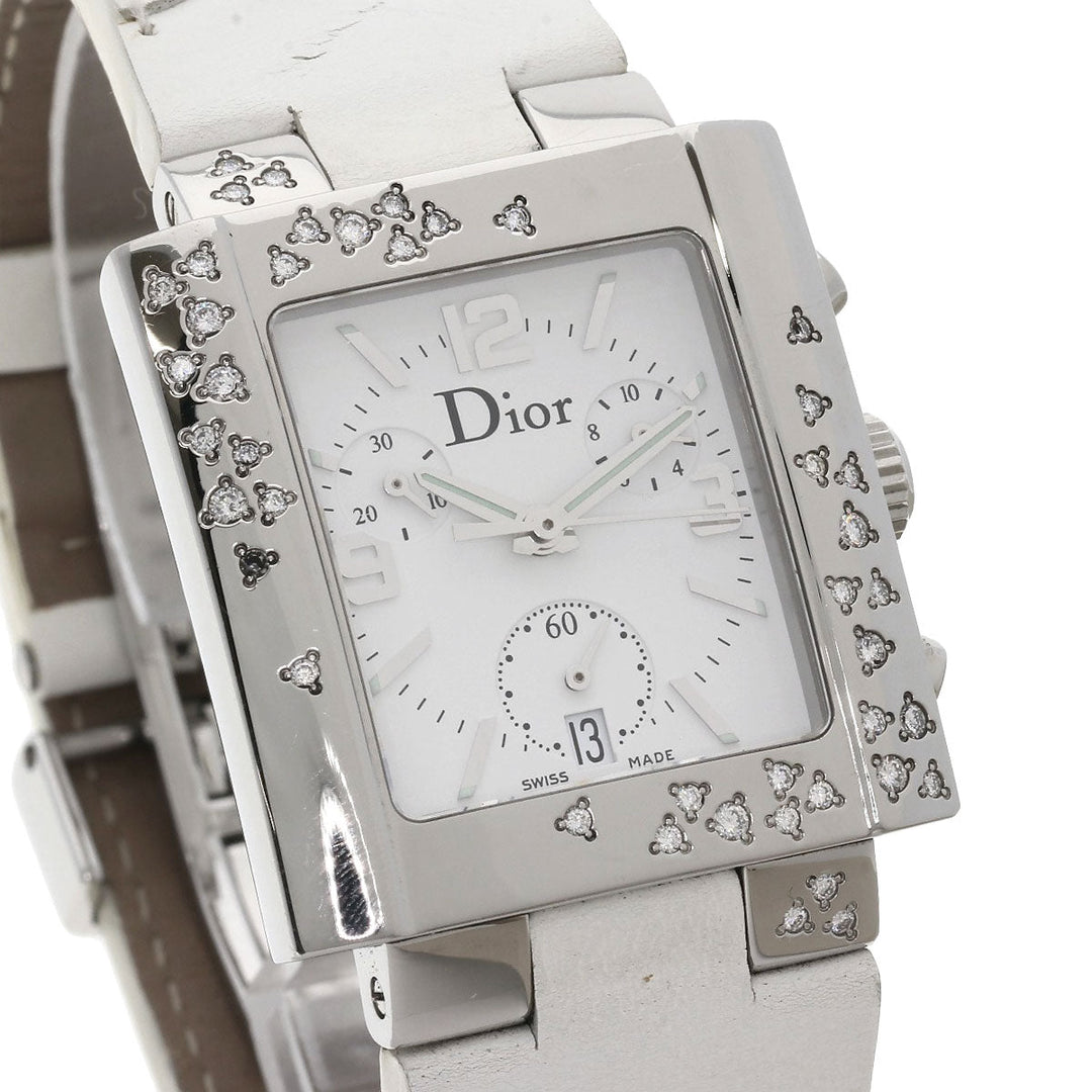 Christian Dior Watches Quartz D81-101 Stainless Steel, Leather Silver Riva Diamond Bezel white dial Women Used Authentic