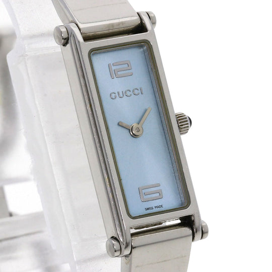 GUCCI Watches Quartz 1500L Stainless Steel , Stainless Steel Silver Square face blue dial Women Used Authentic