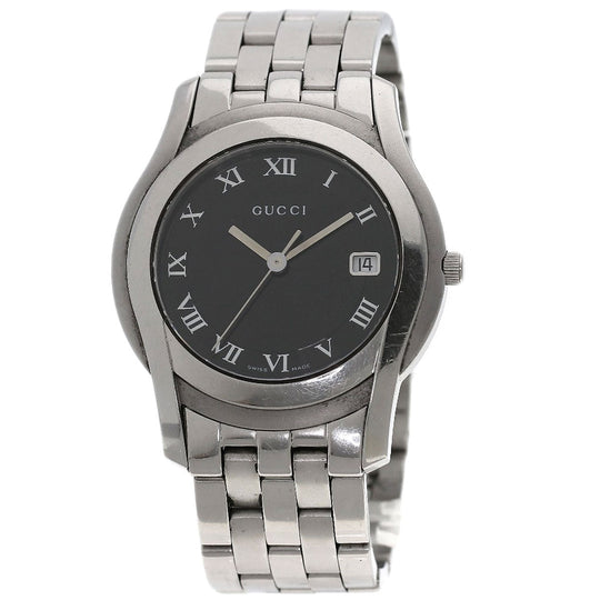 GUCCI Watches Quartz 5500M Stainless Steel , Stainless Steel Silver Round face black dial mens Used Authentic