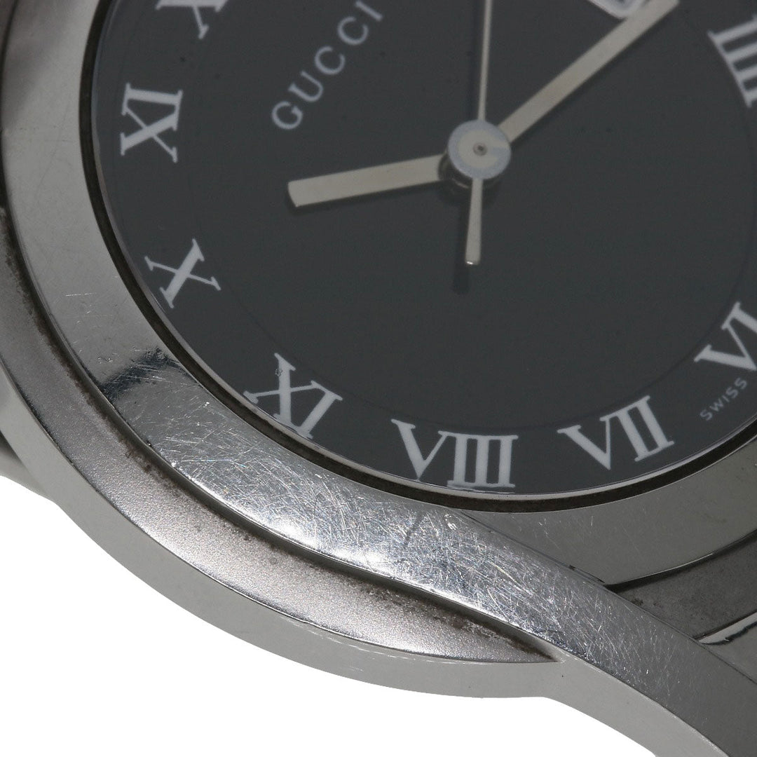 GUCCI Watches Quartz 5500M Stainless Steel , Stainless Steel Silver Round face black dial mens Used Authentic