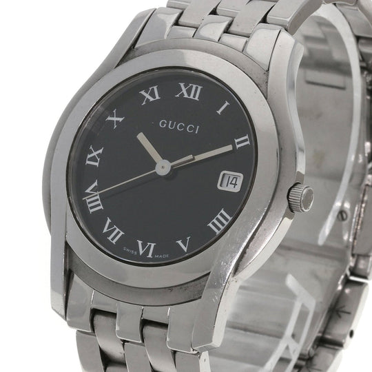 GUCCI Watches Quartz 5500M Stainless Steel , Stainless Steel Silver Round face black dial mens Used Authentic