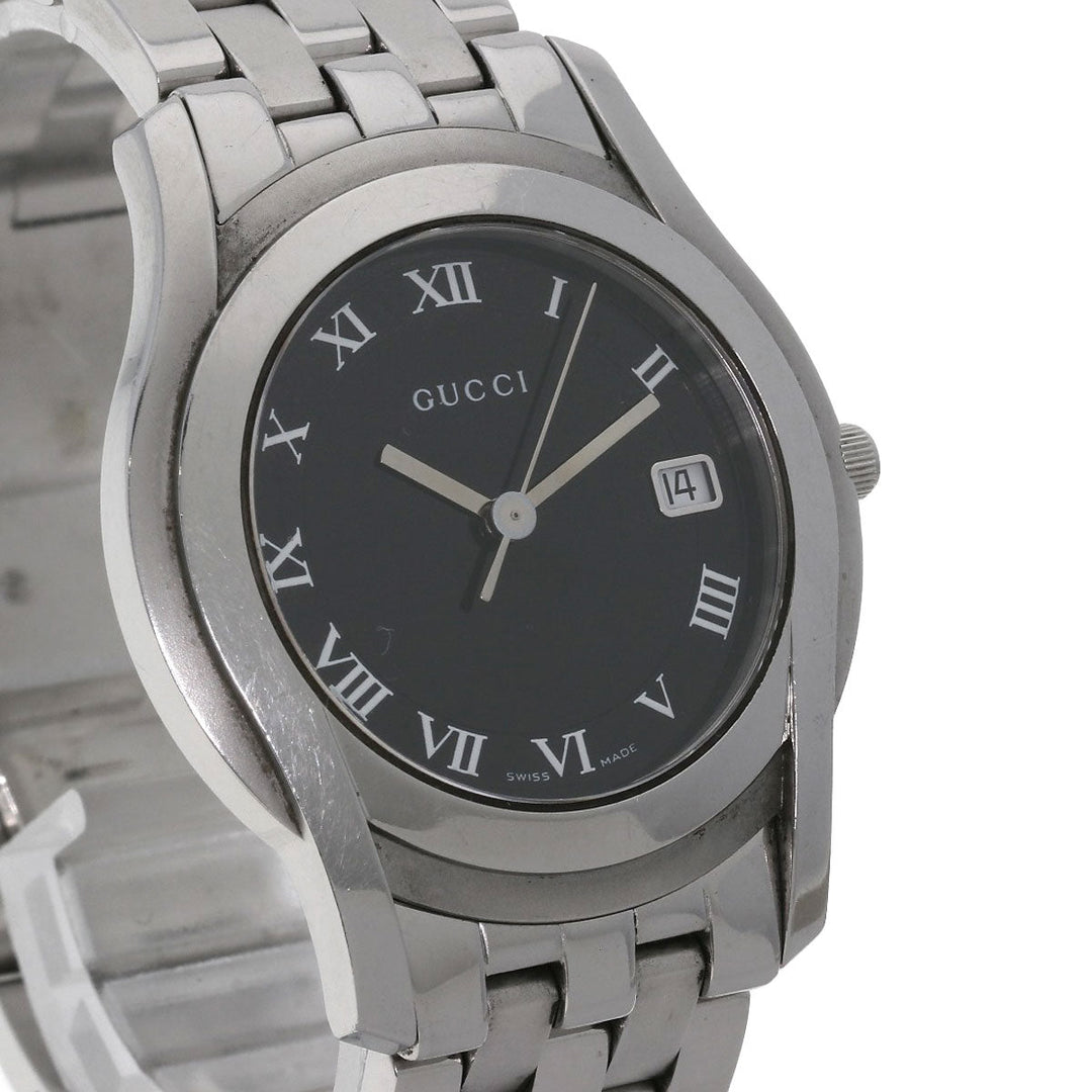 GUCCI Watches Quartz 5500M Stainless Steel , Stainless Steel Silver Round face black dial mens Used Authentic