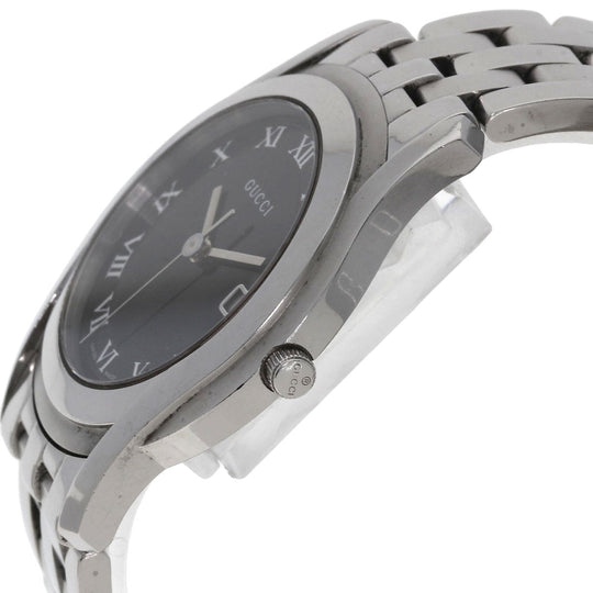 GUCCI Watches Quartz 5500M Stainless Steel , Stainless Steel Silver Round face black dial mens Used Authentic