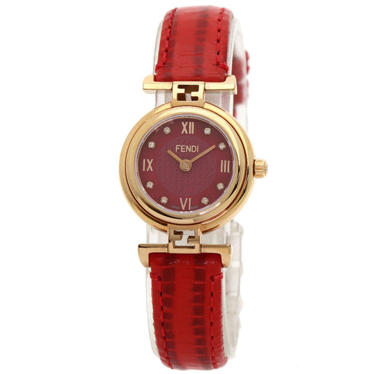 FENDI Watches Quartz 2700L PGP, leather gold Round face Red dial Women Used Authentic