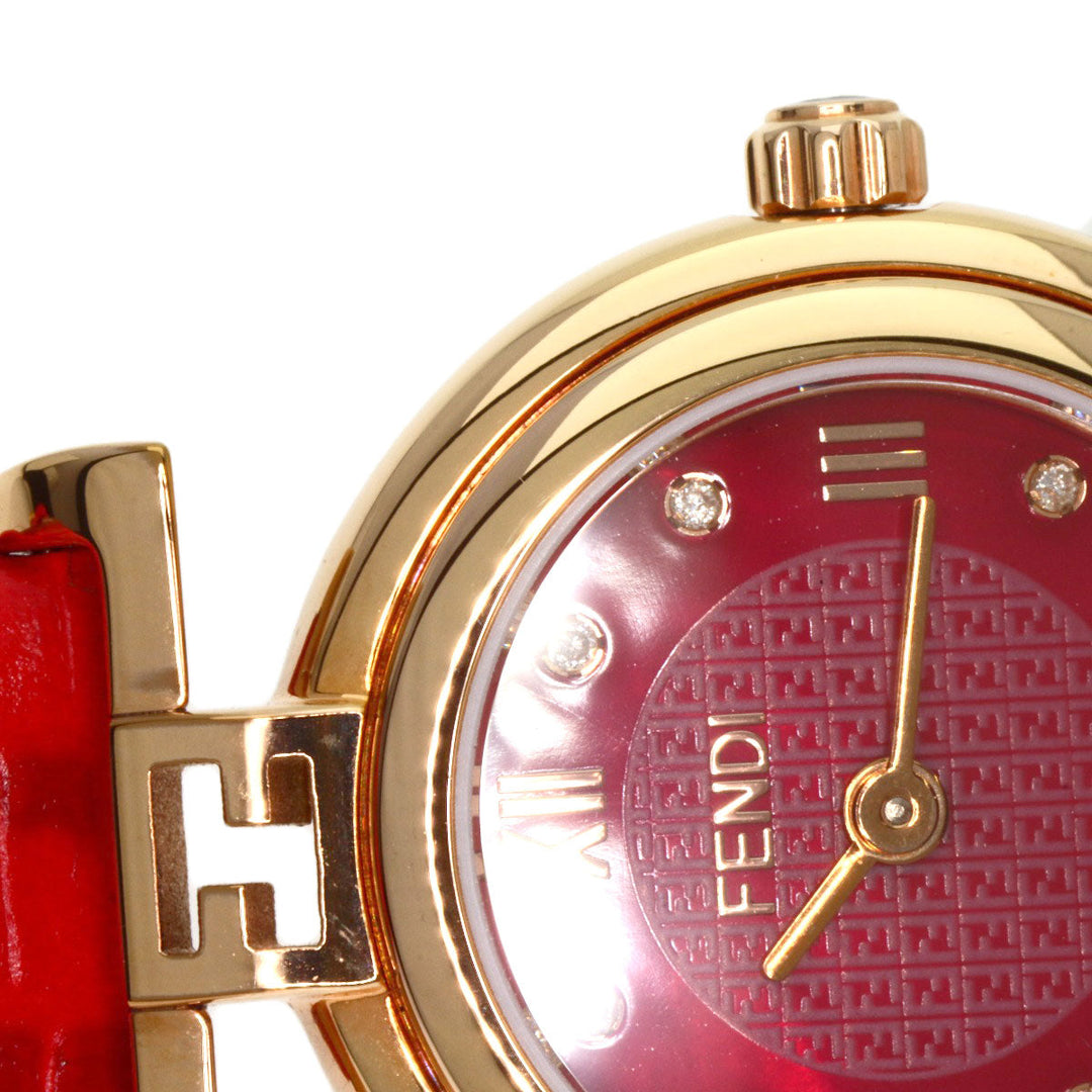 FENDI Watches Quartz 2700L PGP, leather gold Round face Red dial Women Used Authentic